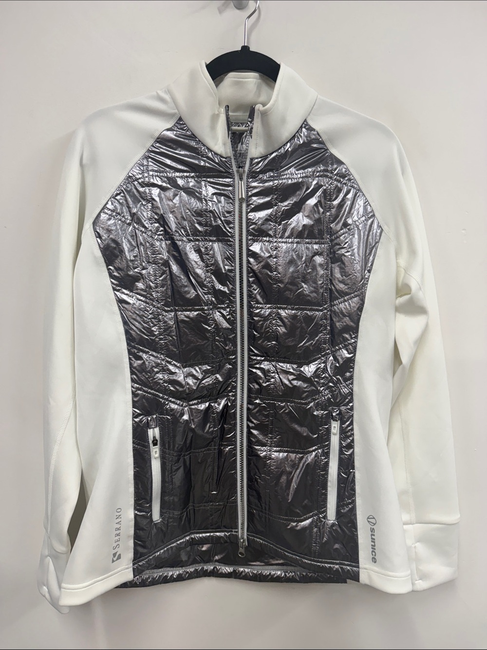 Sunice White Jacket with Silver Quilted Front